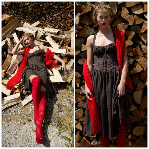 For Love And Lemons Dresses & Skirts - For Love & Lemons University Plaid Midi Dress Brown Drop Waist Size S NWT